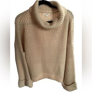 Magnolia Women’s -Size Large- Chunky Waffle knit Cream Sweater Bell sleeves